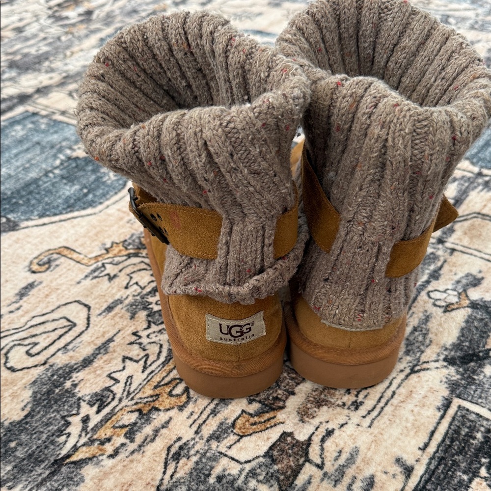 UGG Suede Boots with Knit Cuff in Tan and Brown